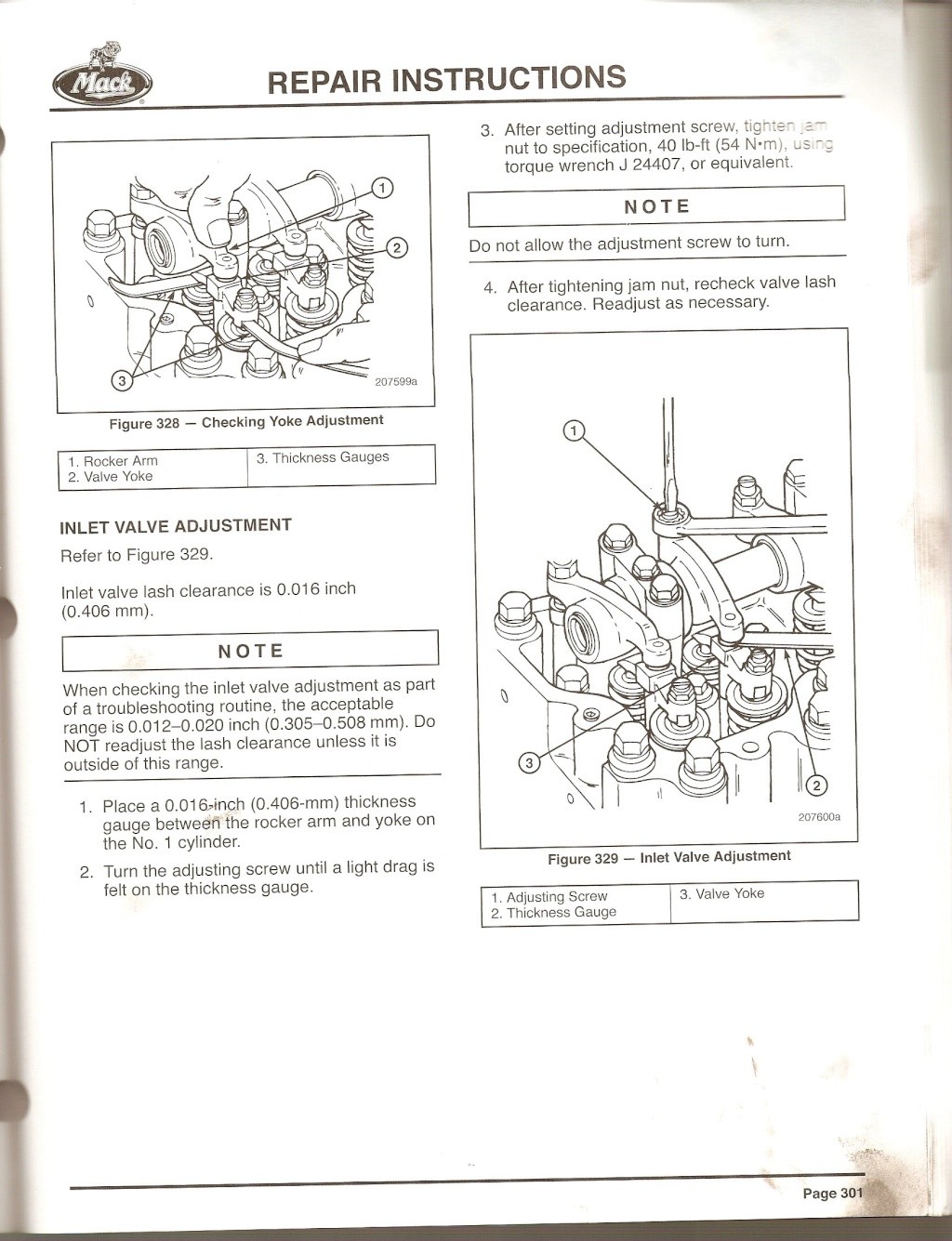 mack e7 350 valve adjustment